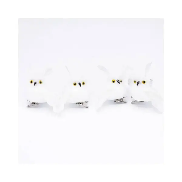 4 Hiboux blancs avec plumes à clip