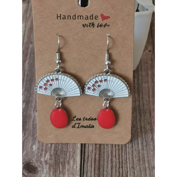 Boucles d'oreilles éventail blanc/rouge