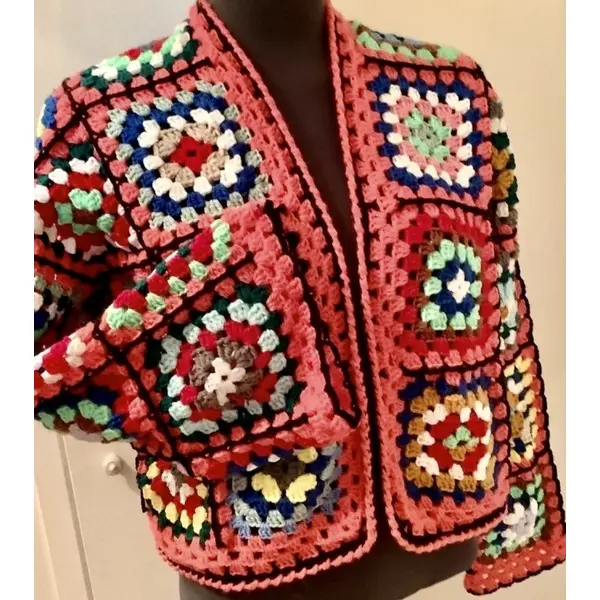 Chic gilet - kimono en multicolore style boho, crochet fait main ,fil acrylique avec laine