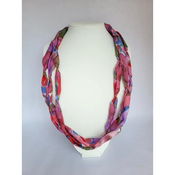 Collier en soie floral, collier multirang rose