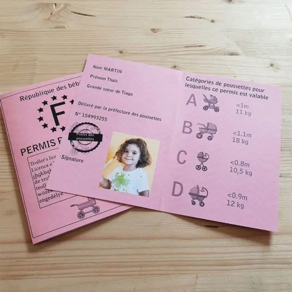 Permis Poussette personnalisé pour futur(e) grand frère/soeur/papa...
