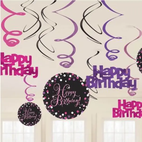 Suspension spirale "Happy Birthday" - Rose