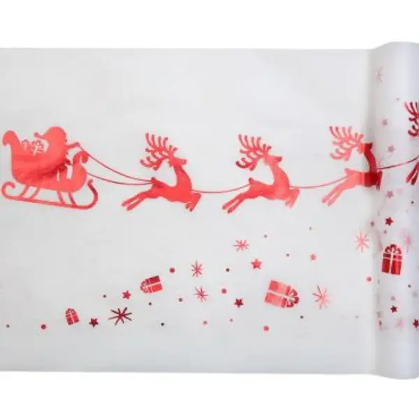 Chemin de Table - Traîneau - Noël Rouge Métallisé