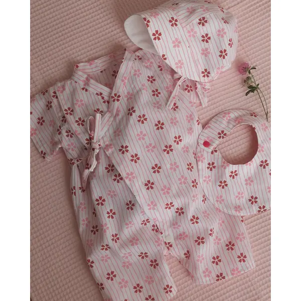 Ensemble bébé japonais 0–3 mois – cadeau de naissance poétique – motif fleurs de cerisier (sakura)