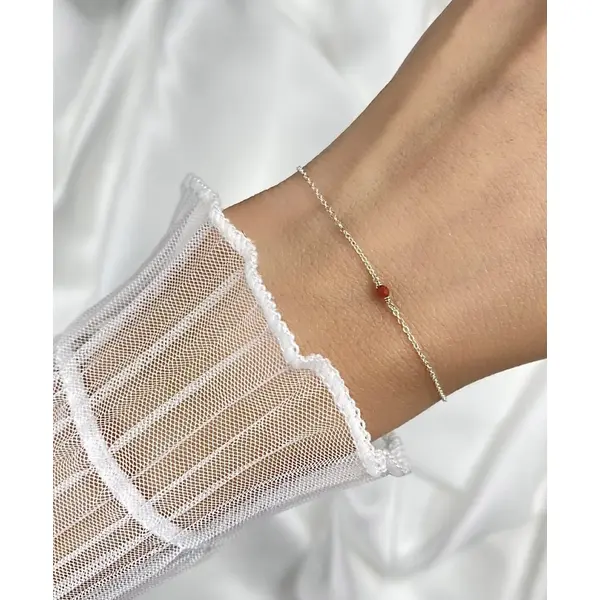 Bracelet très fin en argent 925 et jaspe rouge - bracelet minimaliste en argent 925 ou en or - bijoux en pierres fines naturelles
