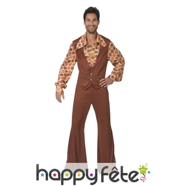 Costume disco pattes d'eph marron pour homme