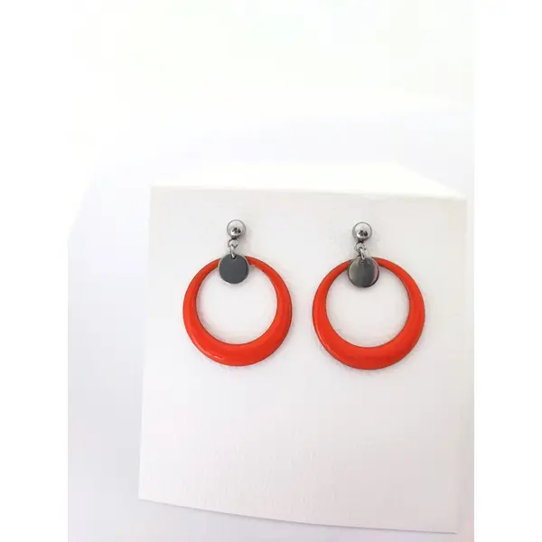 Boucles d’oreilles en acier inoxydable, anneaux émaillés orange