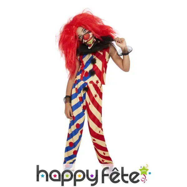 Costume de clown tueur manches courtes pour fille