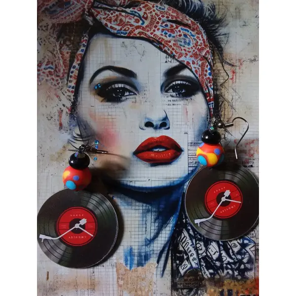 Disco...boucles d’oreilles originales, ludiques, ooak, perle au chalumeau, création artisanale unique
