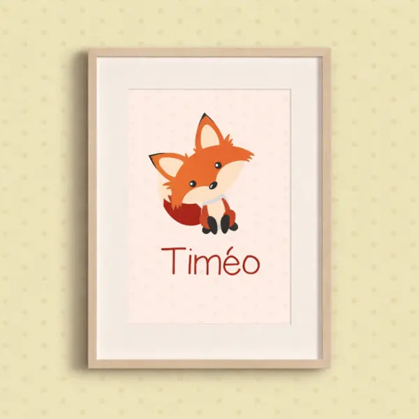 Affiche Renard personnalisée pour chambre d’enfant avec prénom