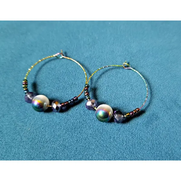 Boucle d'oreille créole perles, crochets en métal acier inoxydable multicolore