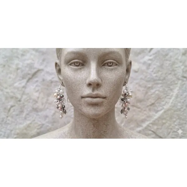 Boucles d'oreilles asymétriques "éclat d'eau douce" – perles nacrées et verre – acier inoxydable