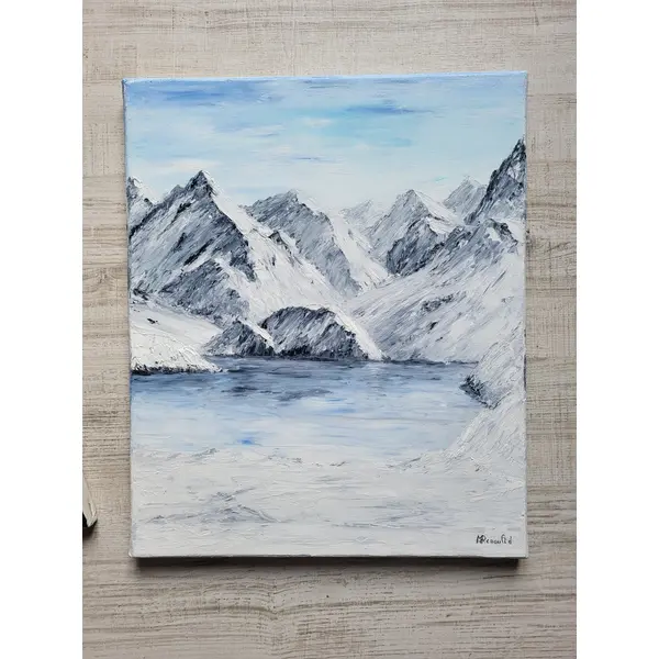 Tableau paysage de montagne sous la neige paysage de montagne peinture à l’huile