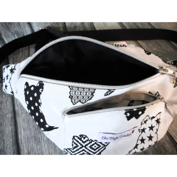 Sac banane femme homme, jacquard chiens westie gris, cadeau anniversaire fête des mères pères