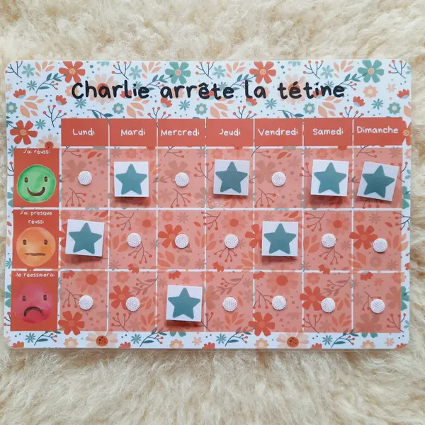 J'arrête la tétine ! tableau de motivation à l'arrêt de la tétine