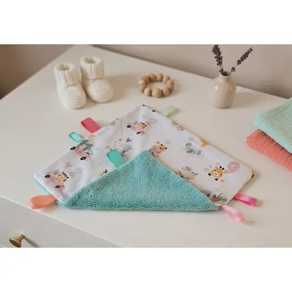 Doudou plat carré coton motifs animaux