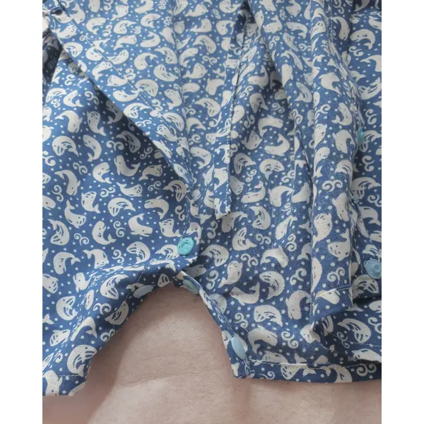 Ensemble bébé japonais 0–3 mois – salopette jinbei – petites baleines d’été