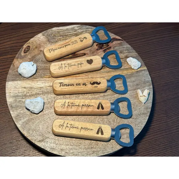 Décapsuleur en bois à personnaliser - cadeau fête des pères, fête des mères, mariage, baptême, evg, evjv, témoin, annonce grossesse
