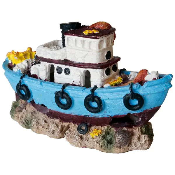 Décoration d'aquarium, petit bateau en résine - H.10cm