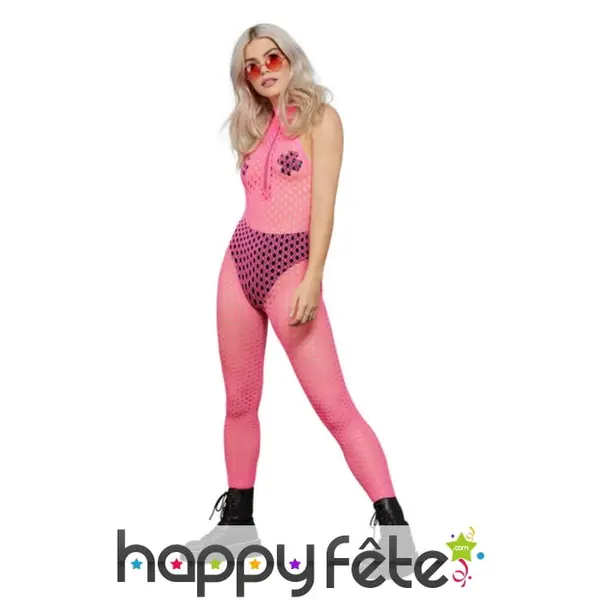 Bodystocking transparent rose troué sans manches
