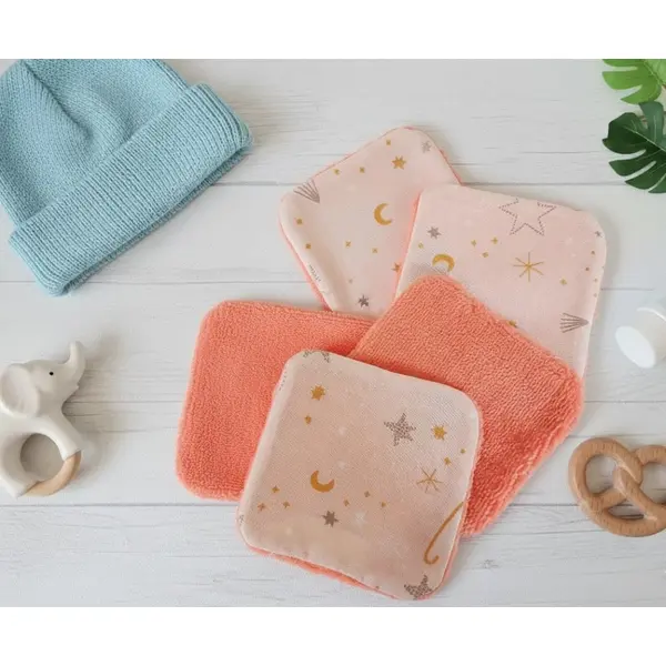 Lot de 9 lingettes bébé coton et éponge bambou orange