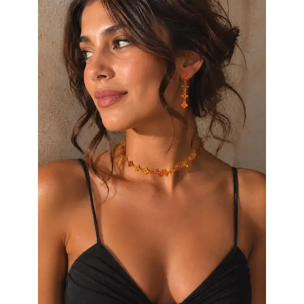 Ensemble de collier ras de cou et boucles d'oreilles pendantes assorties, ensemble de ras de cou élégant acier inoxydable effet cristal