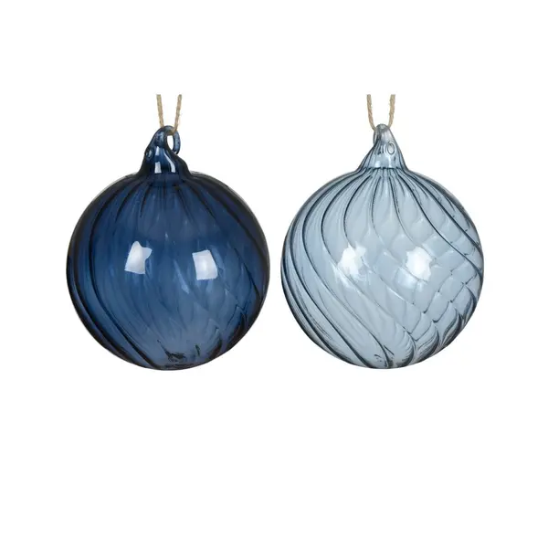 Boules bleues verre translucide torsadé