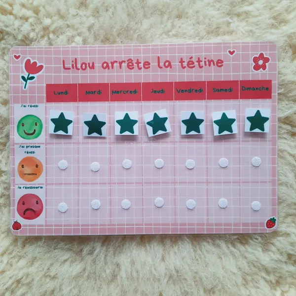 J'arrête la tétine ! tableau de motivation à l'arrêt de la tétine