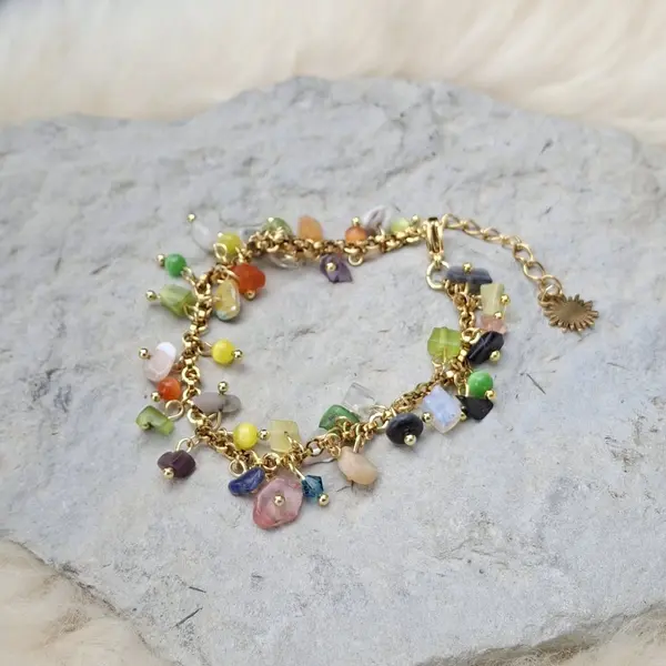 Bracelet "odyssée solaire" – acier inoxydable & cascade de pierres naturelles