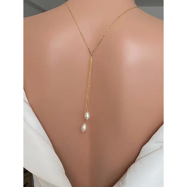 Collier de dos perles de swarovski – bijou de mariée élégant et minimaliste i trío de gotas