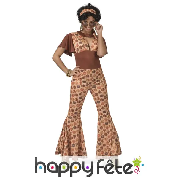 Combinaison disco pattes d'eph marron pour femme