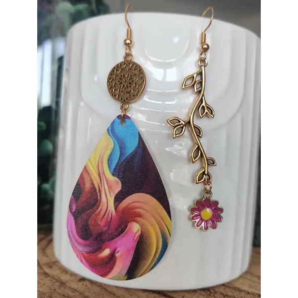 Boucle d'oreilles dépareillées, boucles asymétriques, bijoux en bois