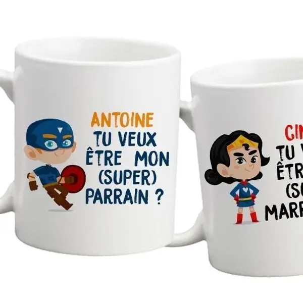 Mug personnalisable recto pour demande au parrain / marraine - Super héros