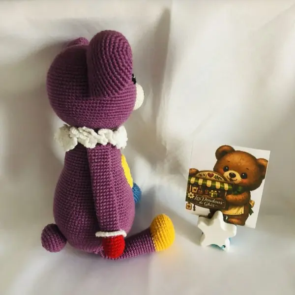 Doudou ours violet au crochet, peluche bébé en coton bio fait main les doudous de ghis
