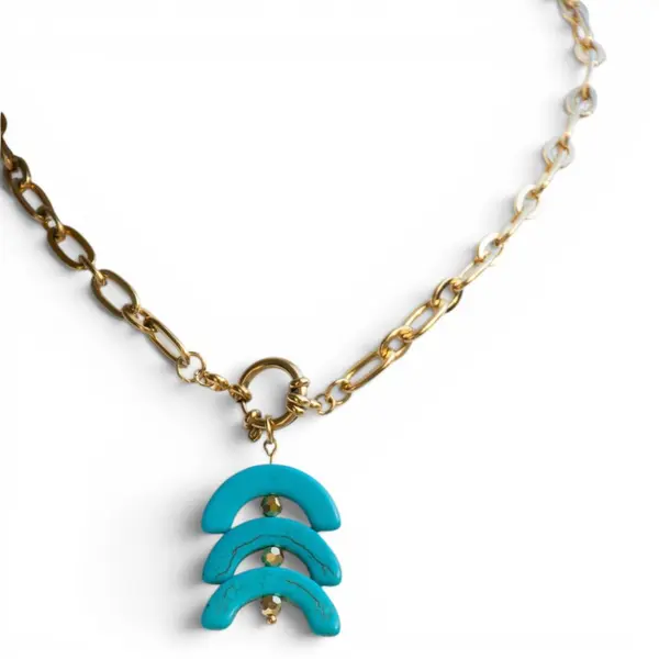 Collier "latania" code : destock50 acier inox et howlite 42 cm bijoux femme assembler mains (a588)