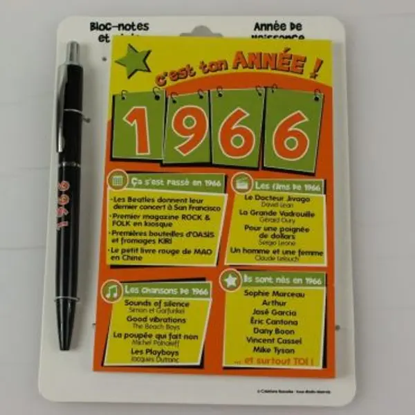 Bloc-notes et Stylo Année de naissance 1966