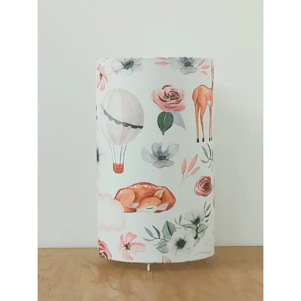 Lampe enfant biche et faon – luminaire déco chambre bébé, lampe de chevet forêt avec montgolfières, décoration poétique