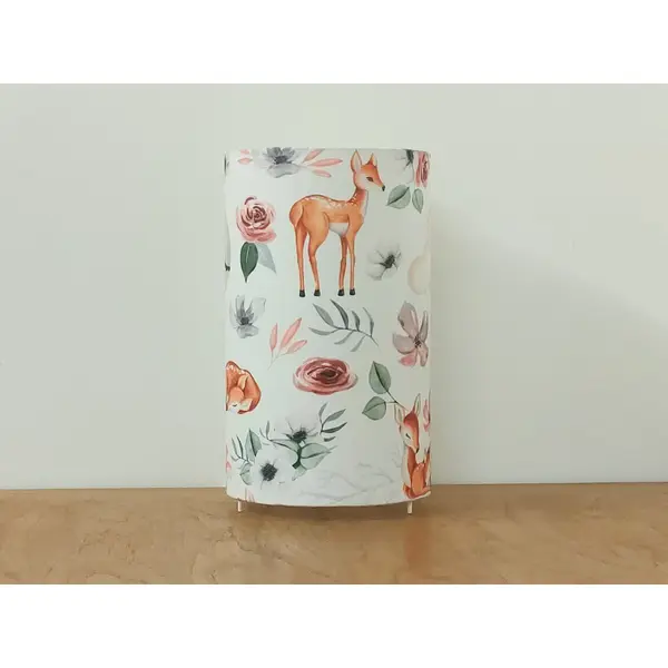 Lampe enfant biche et faon – luminaire déco chambre bébé, lampe de chevet forêt avec montgolfières, décoration poétique