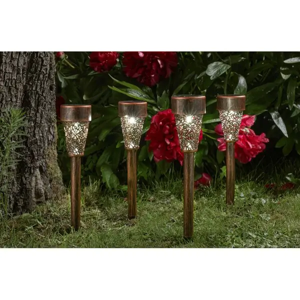 Balise solaire Damasque en métal, LED blanc froid - H.35,5xD.6cm