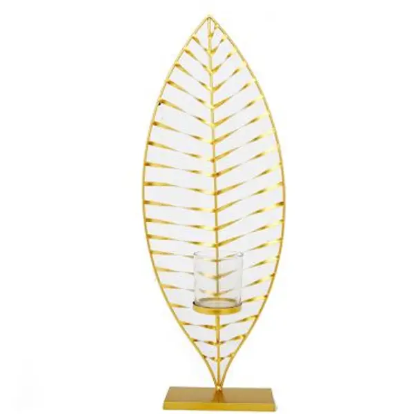 Photophore Feuille dorée sur Pied - 57x22cm