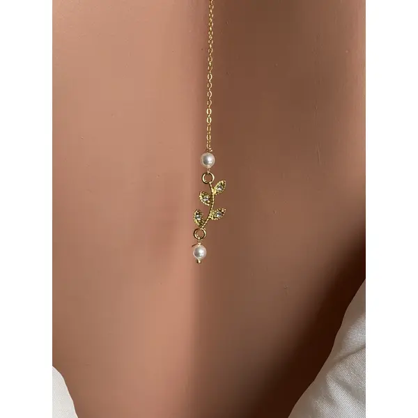 Collier de dos mariage perles naturelles – bijou dos nu mariée bohème chic – accessoire élégant – syléa