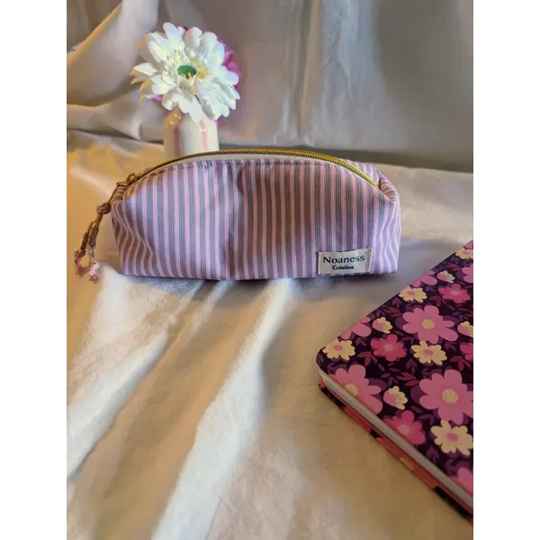 Trousse à crayons rose rayée- trousse de bureau en coton- rangement scolaire femme- pochette stylos fait main- cadeau femme.