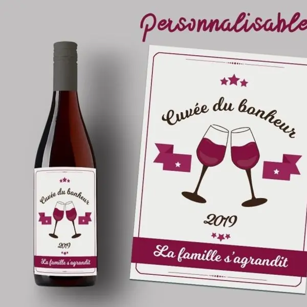 Etiquette bouteille de vin personnalisable pour annonce grossesse originale