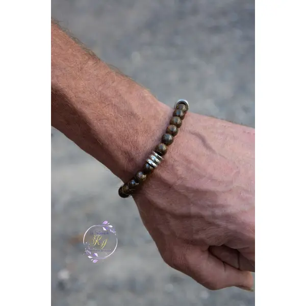 Bracelet "nova" code : destock50 acier 316l et bronzite 20 cm bijoux homme assembler mains (a154)