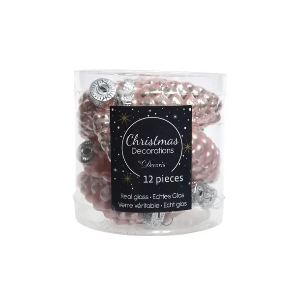 12 Pommes de pin en verre roses