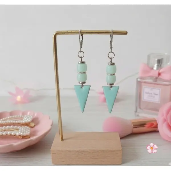 Boucles d'oreilles acier inoxydable pendentif triangle émail