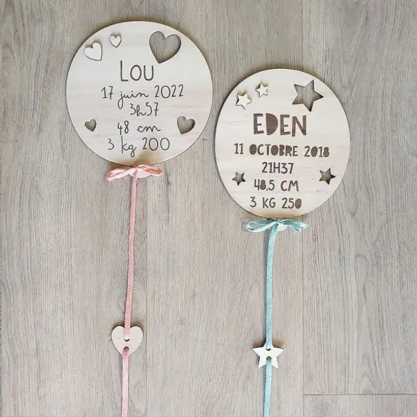 Ballon de naissance en bois personnalisé - gravé
