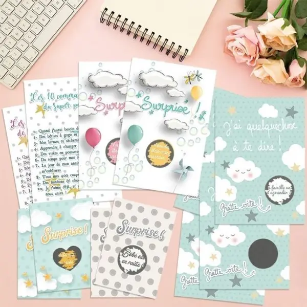 Pack Annonce de grossesse + cartes parrain marraine