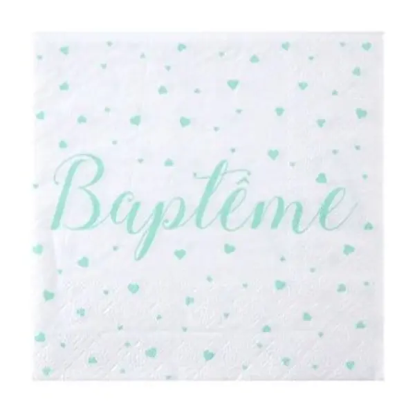 20 Serviettes Baptême - Vert Menthe