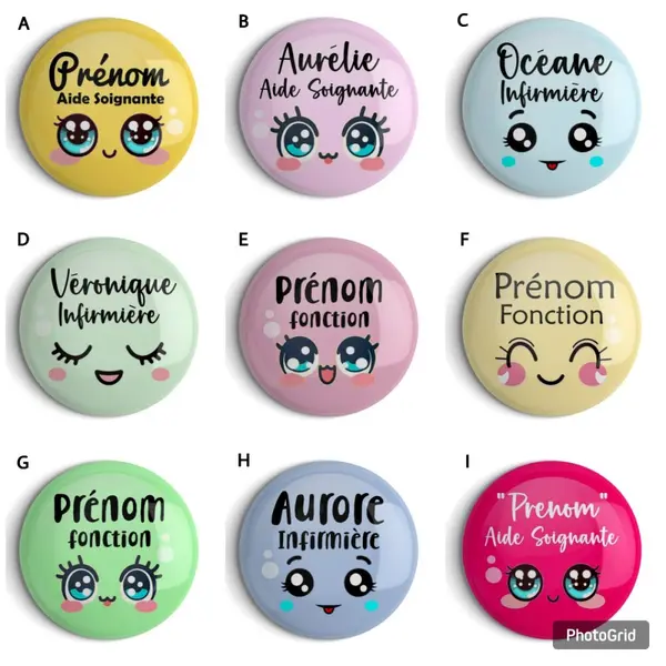 Badge personnalisable aide soignante, infirmière ou autre en 56mm